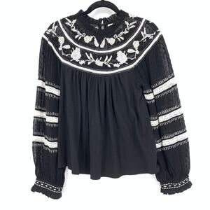 Maeve Top By Anthropologie Women's Size XS Winona Lace Inset Long Sleeve Black